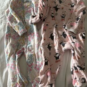 Magnetic Me Pink and Cream Penguin Floral Footies 2 pack cotton